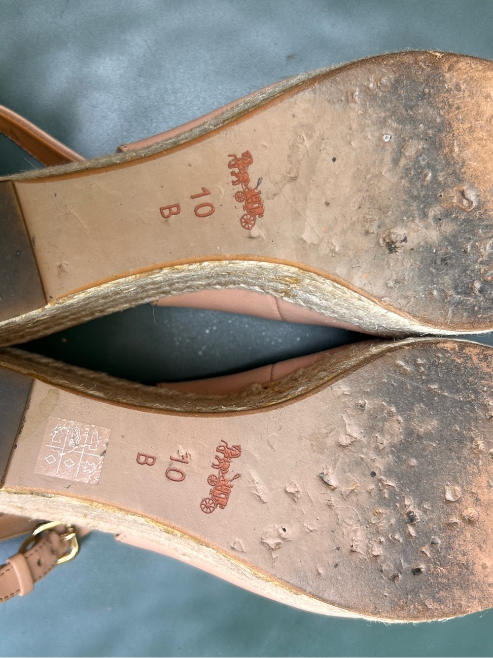 Coach Nude/Tan Leather Peep-Toe Slingback Flats - Picture 9 of 11